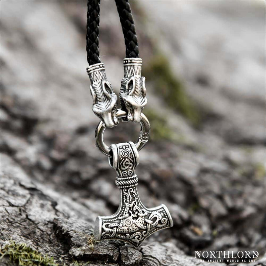 Thor’s Hammer Necklace With Wolves - Northlord