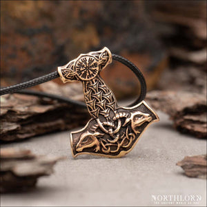 Thor’s Hammer Pendant With Vegvisir Bronze - Northlord