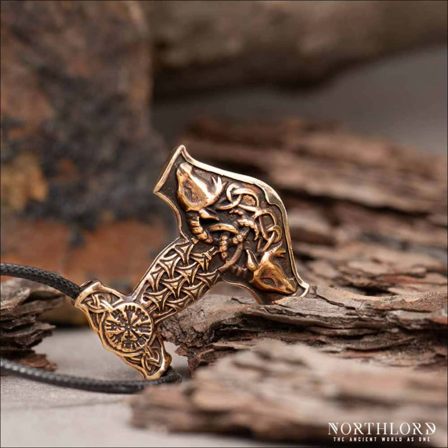 Thor’s Hammer Pendant With Vegvisir Bronze - Northlord