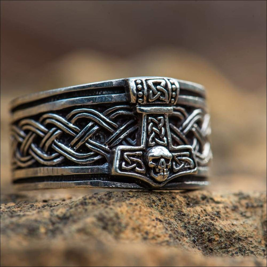 Thor’s Hammer Ring With Knotwork Sterling Silver - Northlord