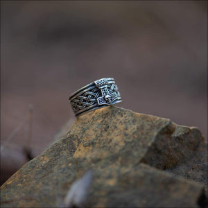 Thor’s Hammer Ring With Knotwork Sterling Silver - Northlord