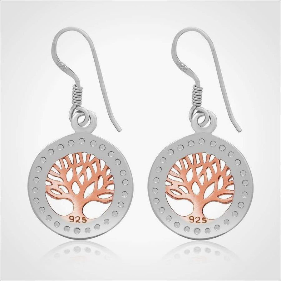 Tree Of Life Earrings Rose Gold With Cubic Zirconia - Northlord