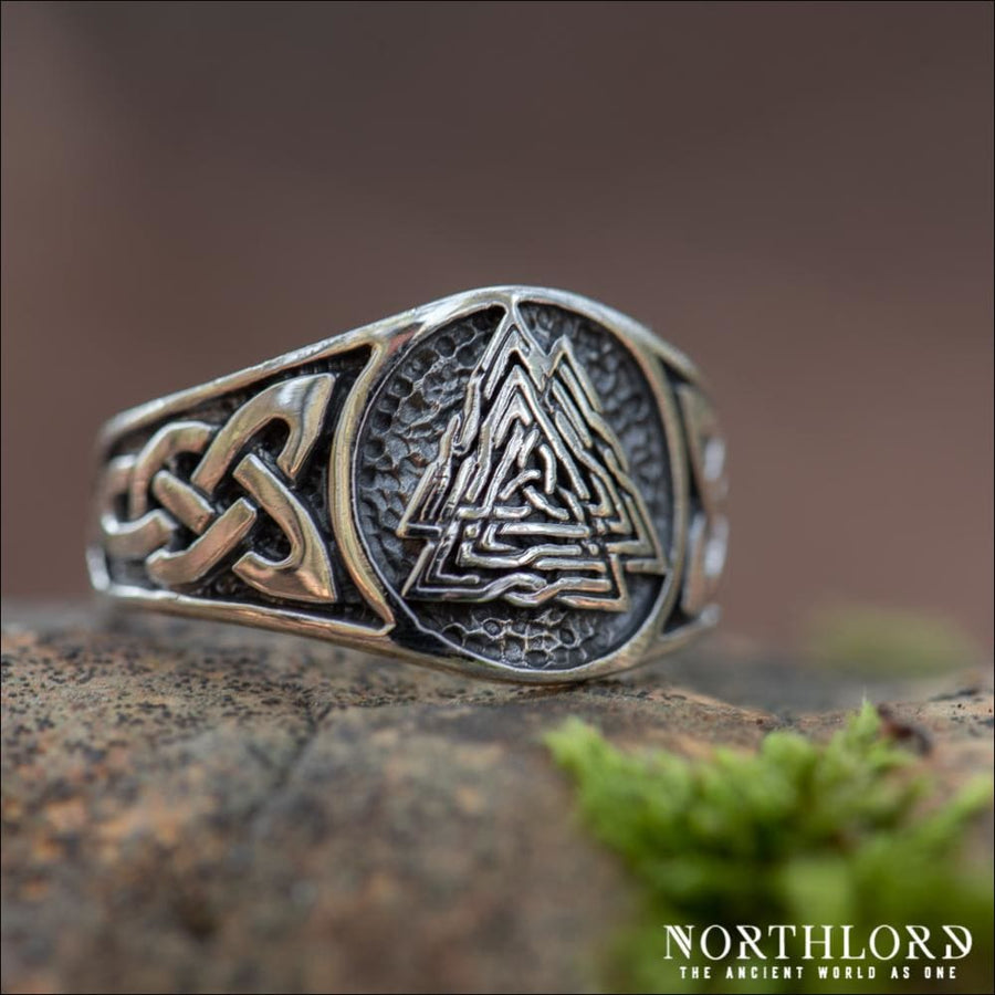 Valknut Band Ring With Knotwork Sterling Silver - Northlord