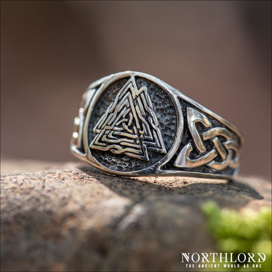 Valknut Band Ring With Knotwork Sterling Silver - Northlord
