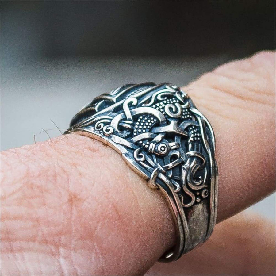 Valknut Ring With Mammen Art Sterling Silver - Northlord-VK