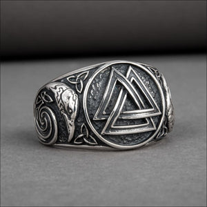 Valknut Ring With Ravens Sterling Silver - Northlord-VK