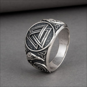 Valknut Ring With Ravens Sterling Silver - Northlord-VK
