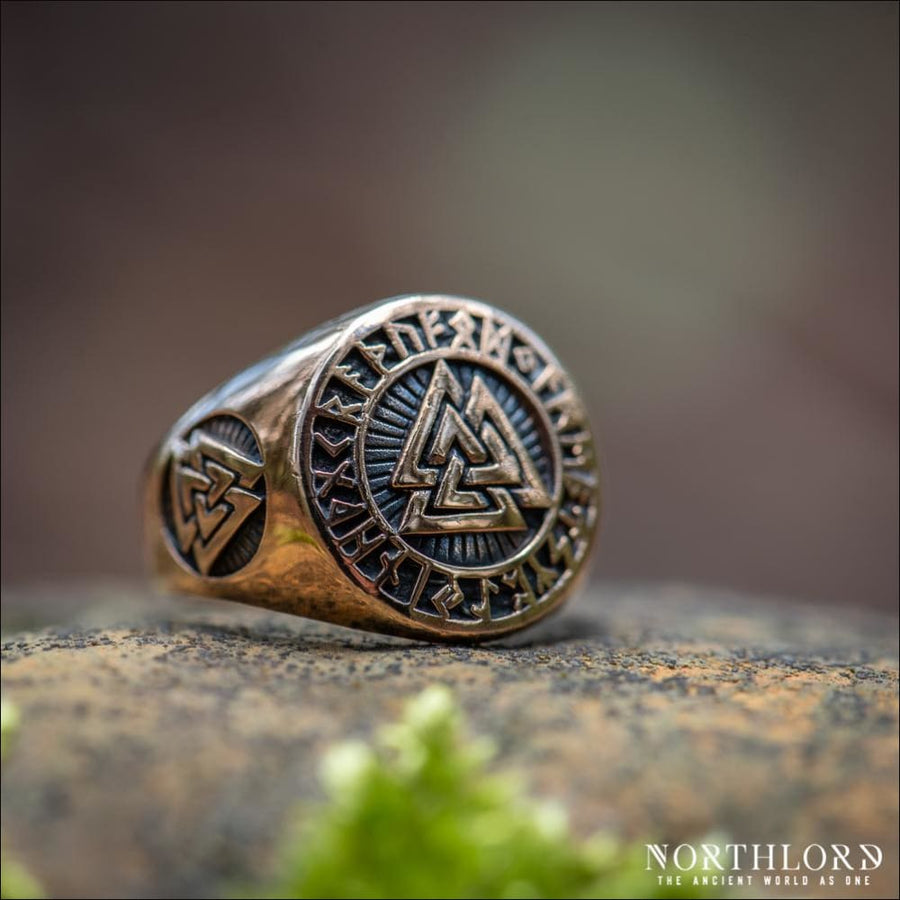 Valknut Ring With Runes Bronze - Northlord