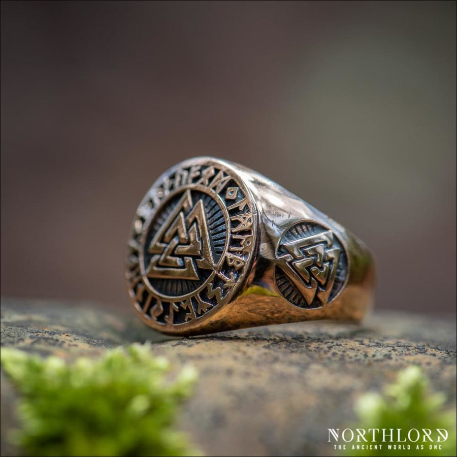 Valknut Ring With Runes Bronze - Northlord