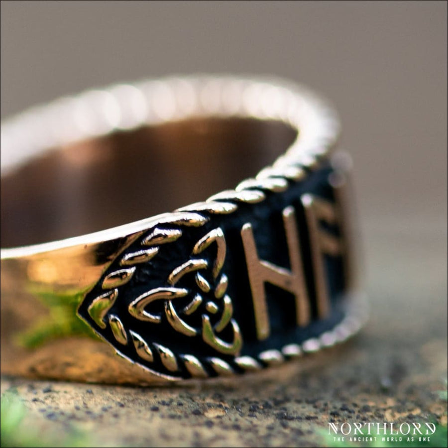 Valknut Ring With Runes Hail Odin Bronze - Northlord