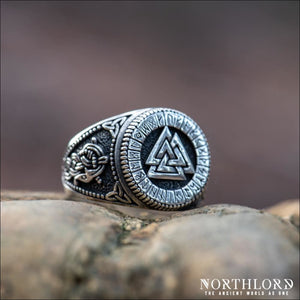 Valknut Ring With Runes And Jormungandr Sterling Silver - Northlord