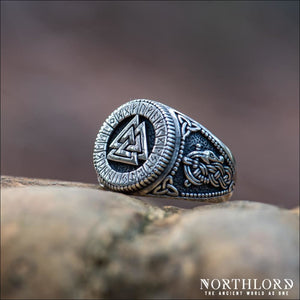 Valknut Ring With Runes And Jormungandr Sterling Silver - Northlord