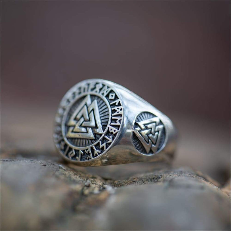 Valknut Ring With Runes Sterling Silver - Northlord