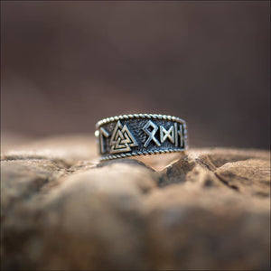 Valknut Ring With Runic Inscription Sterling Silver - Northlord