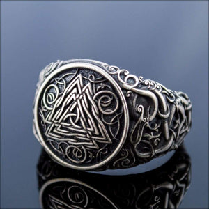 Valknut Ring With Urnes Motifs Sterling Silver - Northlord-VK