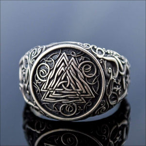Valknut Ring With Urnes Motifs Sterling Silver - Northlord-VK