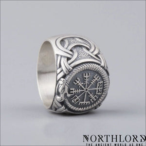 Vegvisir and Jormungandr Viking Ring Sterling Silver - Northlord-PK