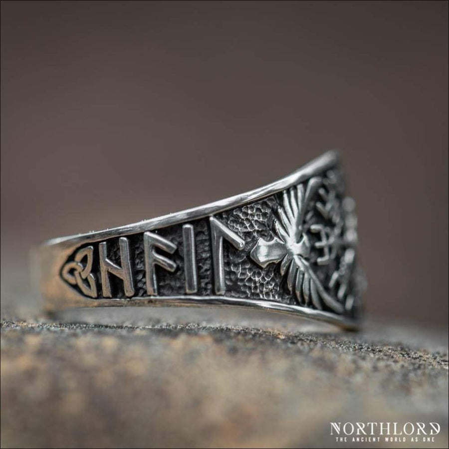 Vegvisir Ring With Hail Odin and Ravens Sterling Silver - Northlord