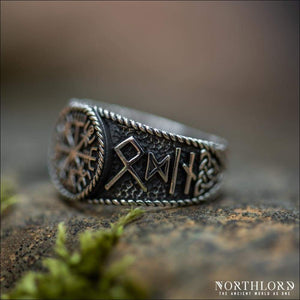 Vegvisir Ring With Hail Odin Runes Sterling Silver - Northlord