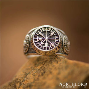 Vegvisir Ring With Jormungandr Knotwork Sterling Silver - Northlord