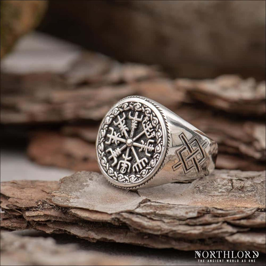Vegvisir Ring With Magical Staves Sterling Silver - Northlord