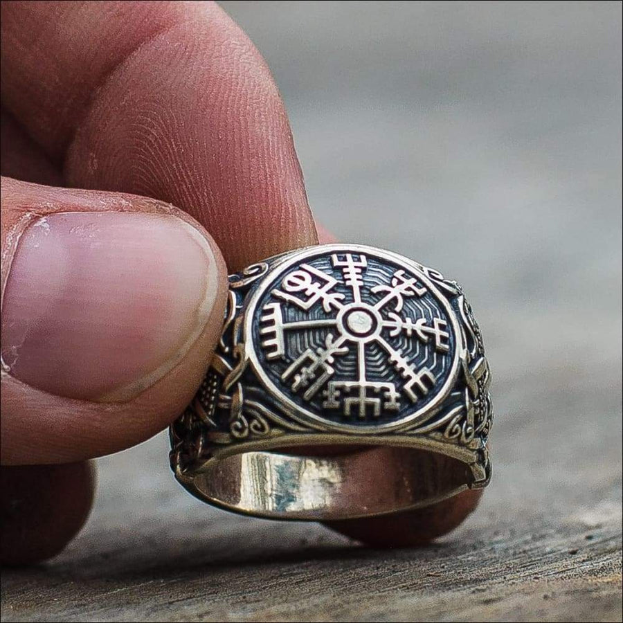 Vegvisir Ring With Mammen Art Sterling Silver - Northlord-VK