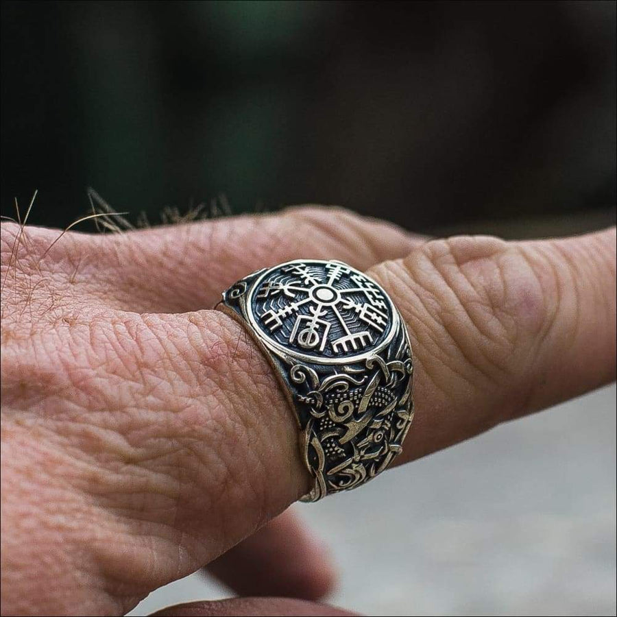 Vegvisir Ring With Mammen Art Sterling Silver - Northlord-VK