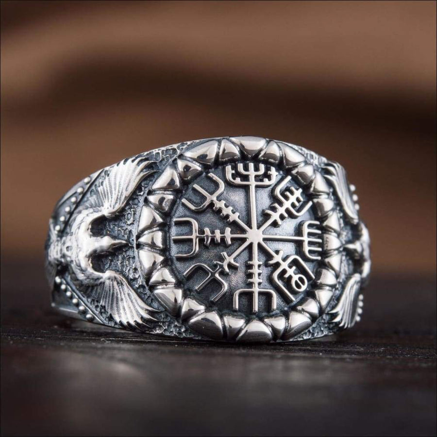 Vegvisir Ring With Ravens Sterling Silver - Northlord-VK