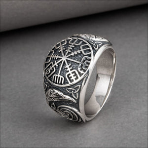 Vegvisir Ring With Ravens Sterling Silver - Northlord-VK