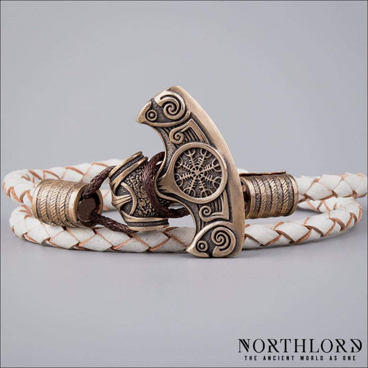 Viking Axe Bracelet With Helm Of Awe Braided Leather - Northlord-PK