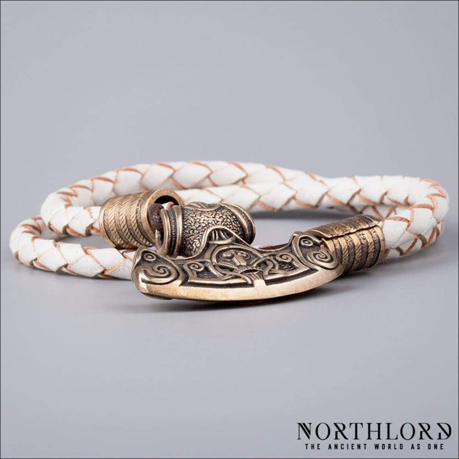 Viking Axe Bracelet With Helm Of Awe Braided Leather - Northlord-PK