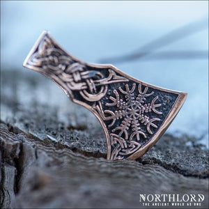 Viking Axe Pendant With Aegishjalmur Bronze - Northlord