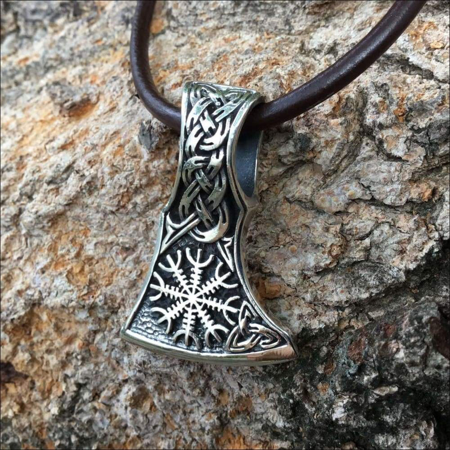 Viking Axe Pendant With Helm Of Awe Sterling Silver - Northlord