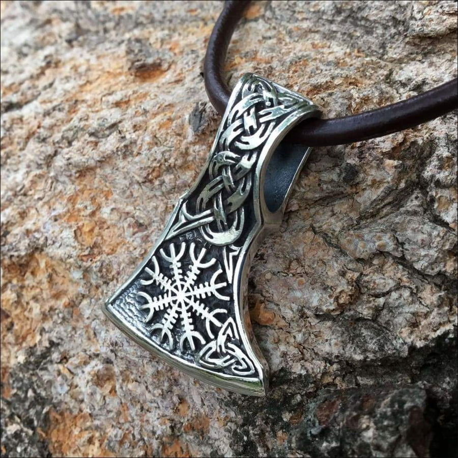 Viking Axe Pendant With Helm Of Awe Sterling Silver - Northlord