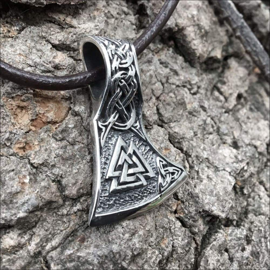 Viking Axe Pendant With Valknut Double Sided Sterling Silver - Northlord