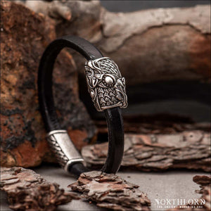 Viking Bracelet With Skoll and Hati Flat Cord Black - Northlord-PK