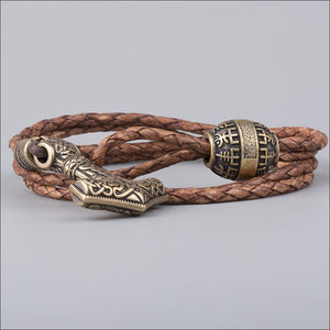 Viking Bracelet With Thor’s Hammer and Vegvisir Bead Bronze - Northlord-PK