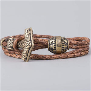 Viking Bracelet With Thor’s Hammer and Vegvisir Bead Bronze - Northlord-PK