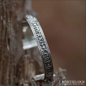 Viking Cuff Bracelet With Runes, Sterling Silver