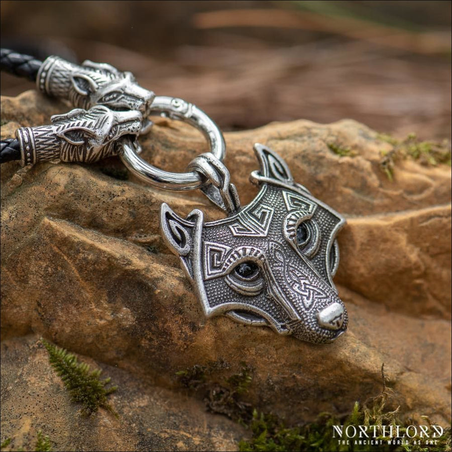 Viking Leather Necklace With Wolves - Northlord