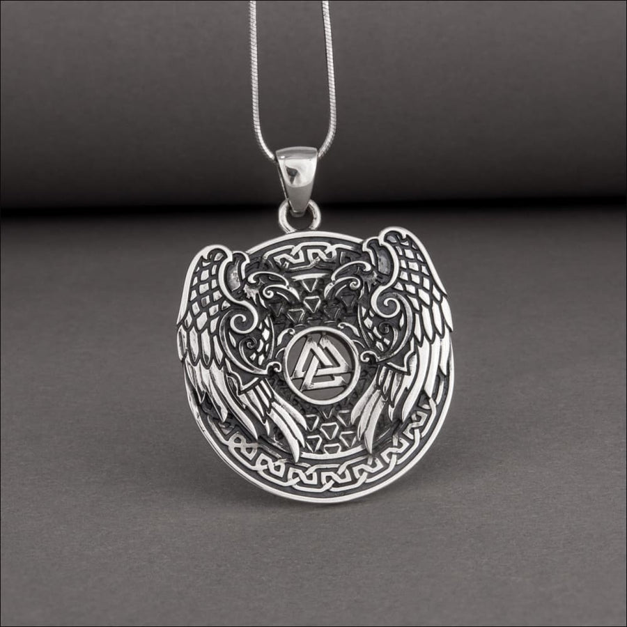 Viking Raven Pendant With Valknut Sterling Silver - Northlord-VK