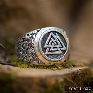 Viking Ring With Valknut and Mammen Motifs Sterling Silver - Northlord
