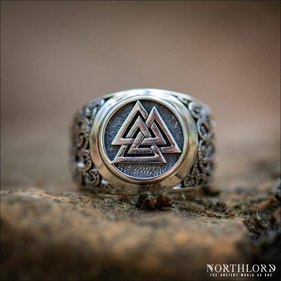 Viking Ring With Valknut and Mammen Motifs Sterling Silver - Northlord