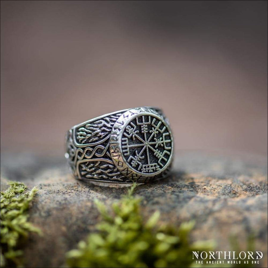 Viking Ring With Vegvisir and Thor’s Hammer Sterling Silver - Northlord