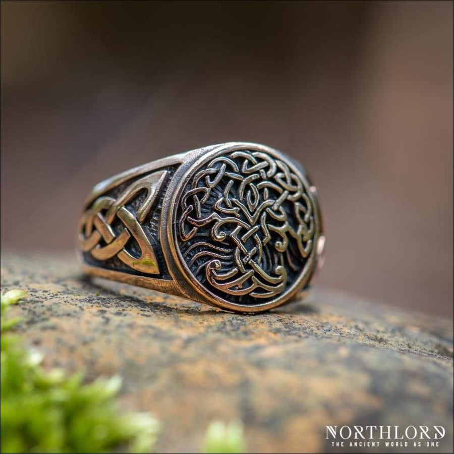 Viking Ring With Yggdrasil and Knotwork Bronze - Northlord