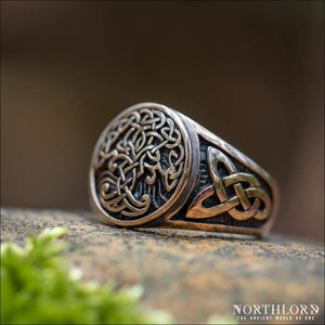 Viking Ring With Yggdrasil and Knotwork Bronze - Northlord