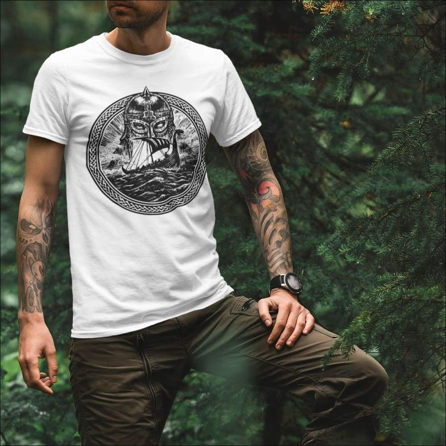 Viking T-shirt With Drakkar and Odin Army White - Northlord