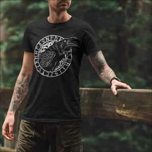 Viking T-shirt With Raven and Runes Multicolor - Northlord