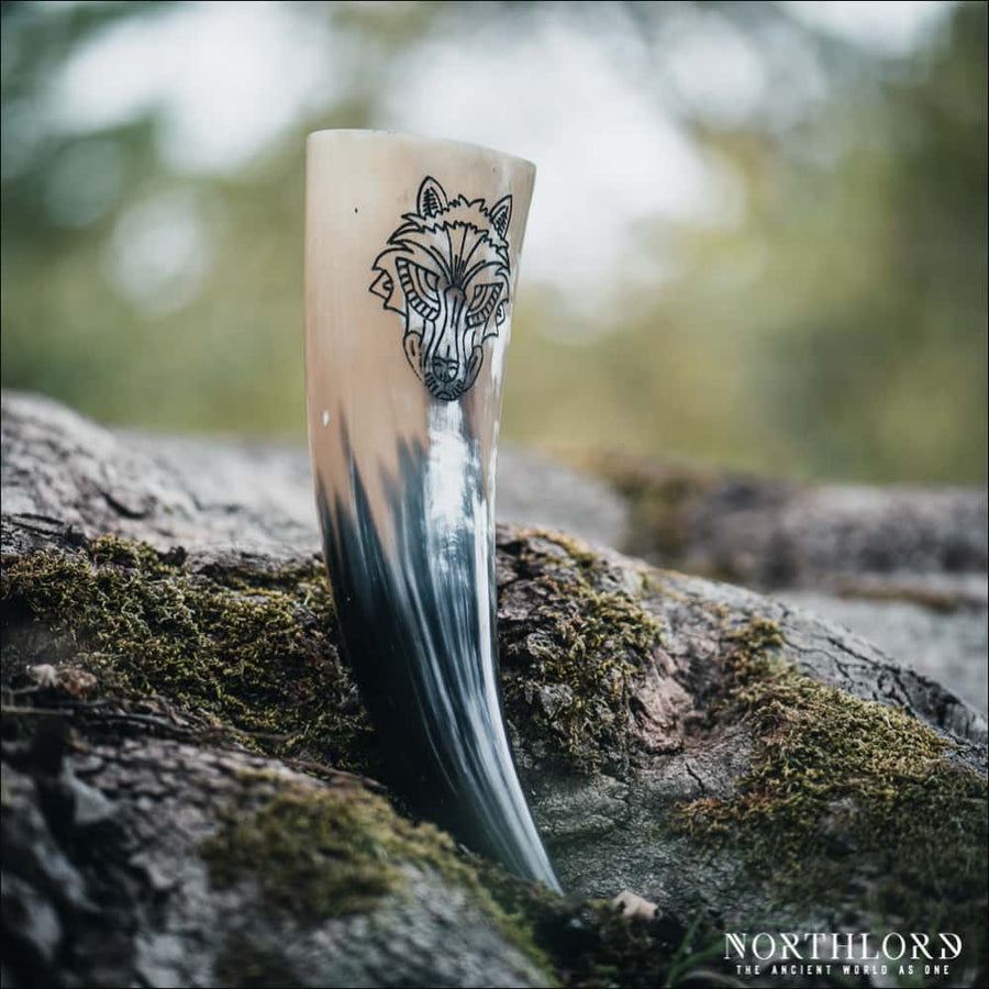 Wolf Fenrir Drinking Horn Carved - Northlord