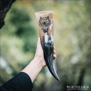 Wolf Fenrir Drinking Horn Carved - Northlord